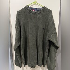 Vintage Ralph Lauren Men's Olive Green Herringbone Crewneck Sweater
